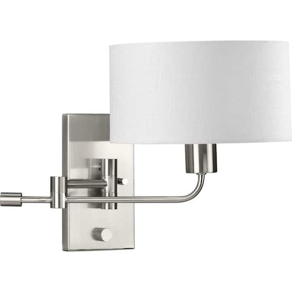 Progress Lighting Carrick 1-Light Brushed Nickel Summer Linen Shade Transitional Wall Sconce