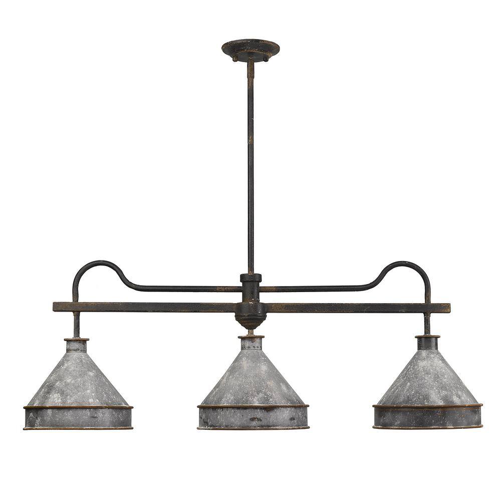 Jasper Black Iron and Galvanized Steel 3-Light Linear Pendant