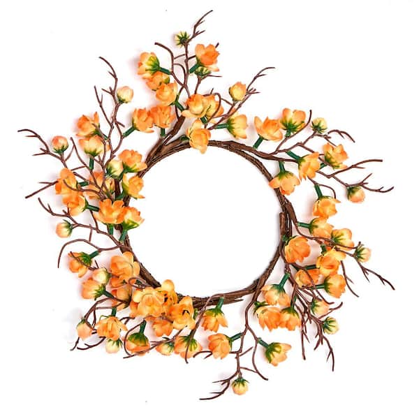 Unbranded 8 in. Peach Artificial Flower Buttercup Pillar Candle Ring (Set of 2)