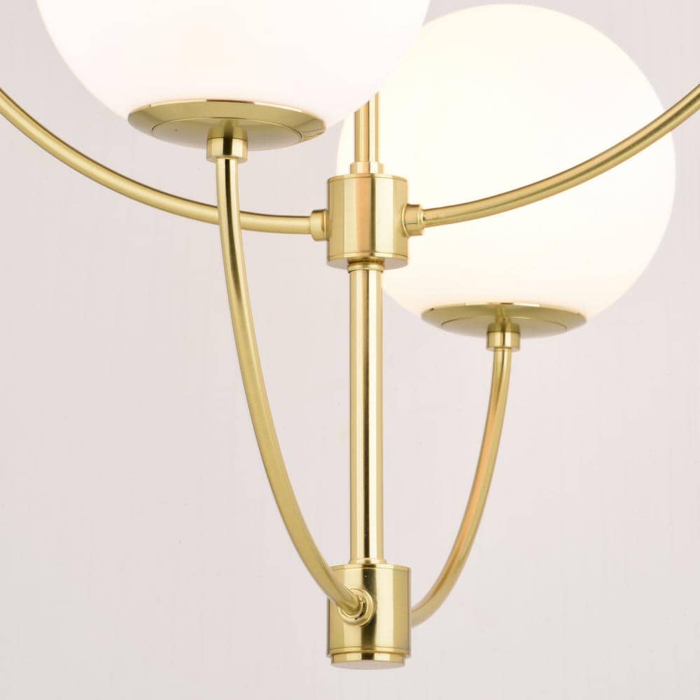 Avers 26" Gold Brass Mid-Century Modern Chandelier with White Globe Glass