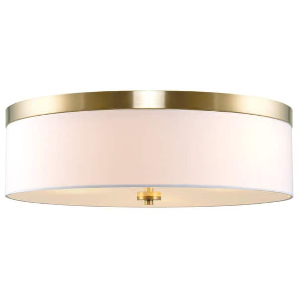 Kira Home Walker 20.5 in. 40-Watt 3-Light White Shade Cool Brass Contemporary Flush Mount