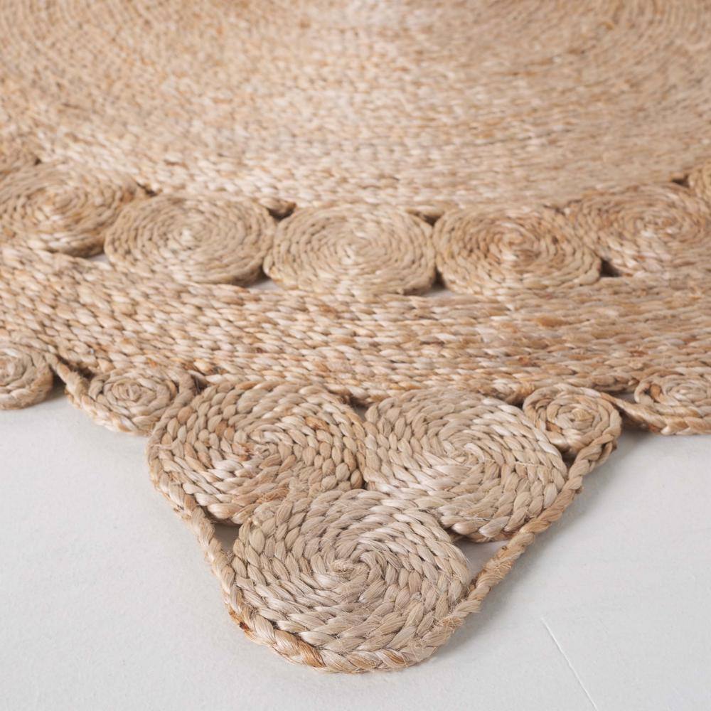 Natural Jute Handmade Round Rug with Intricate Border Design