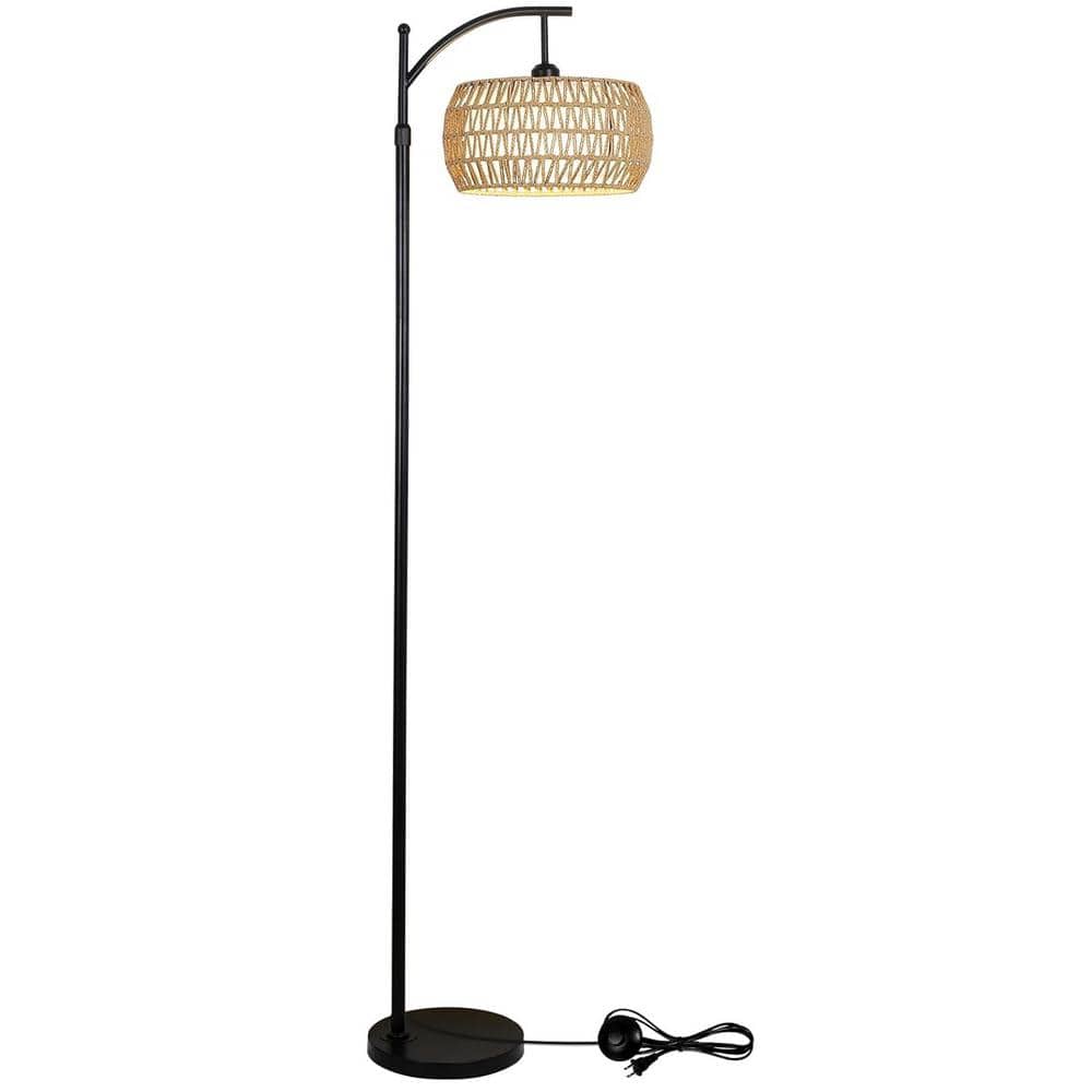 65 in. Black Modern 1-Light Dimmable Arc Floor Lamp with Rattan and Fabric Shade E26 LED Bulb & Paired Remote Controller price history on PriceWatchPro