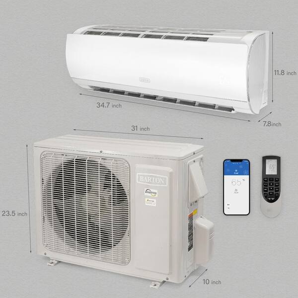 Barton 12000 Btu 1 Ton Wi Fi Ductless Mini Split Air Conditioner With Heat Pump Variable Speed Inverter 230 Volt Kit99951 The Home Depot
