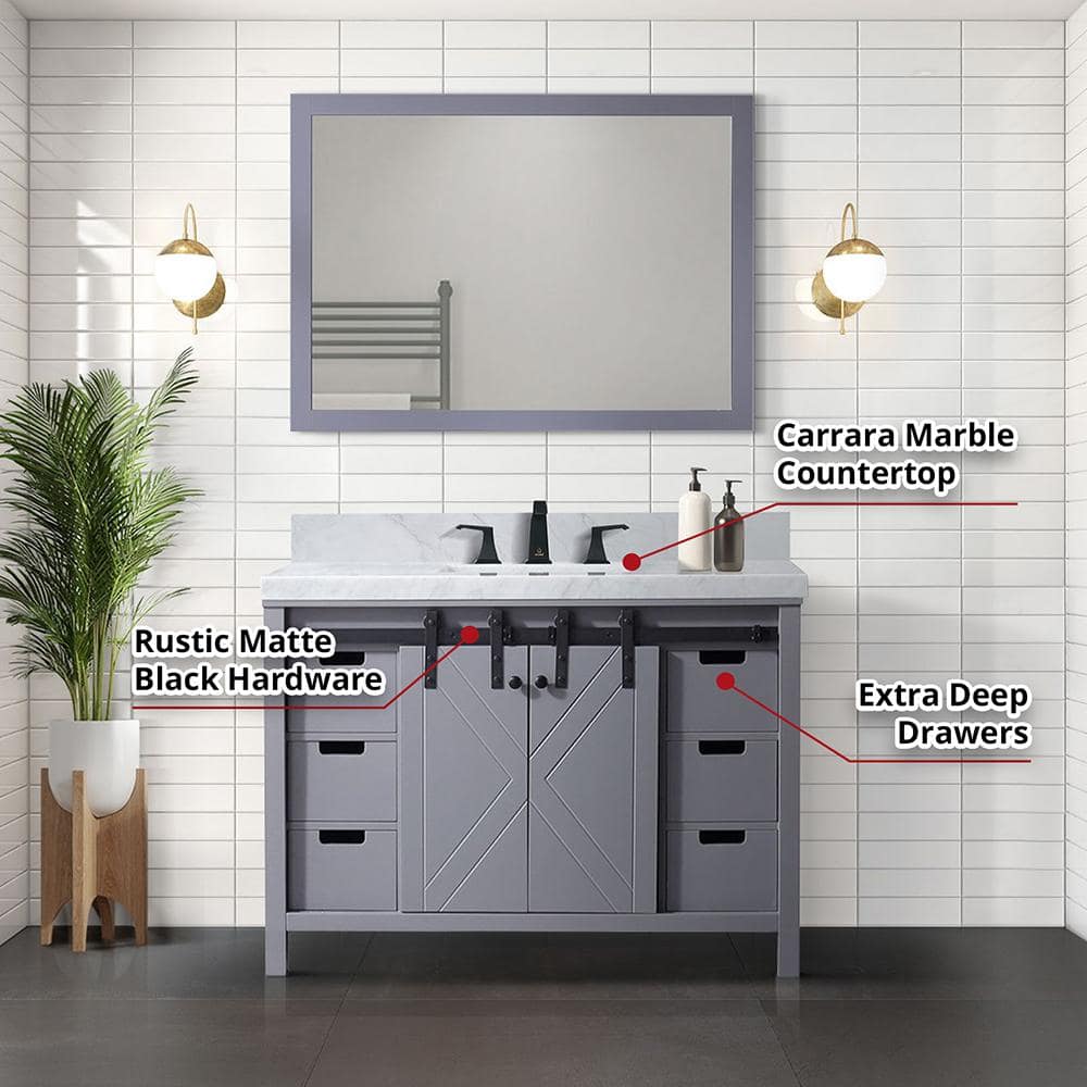 Marsyas 48" Dark Gray Single Vanity with Carrara Marble Top