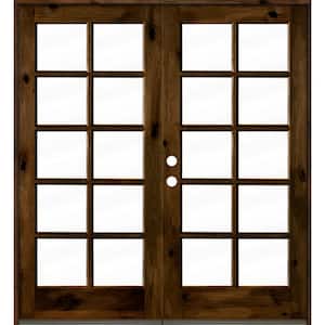 72 in. x 80 in. French Knotty Alder Wood 10-Lite Clear Glass Provincial Stain Right Active Double Prehung Front Door