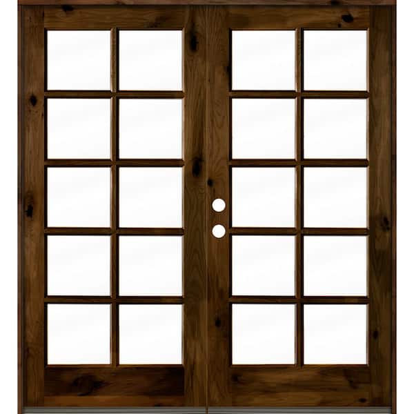 Krosswood Doors 72 in. x 80 in. French Knotty Alder Wood 10-Lite Clear Glass Provincial Stain Right Active Double Prehung Front Door