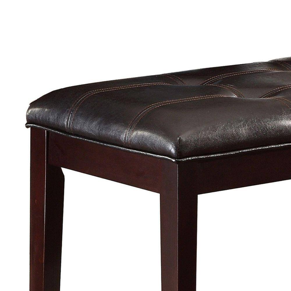 Espresso Brown Faux Leather Tufted 49" Wooden Bench