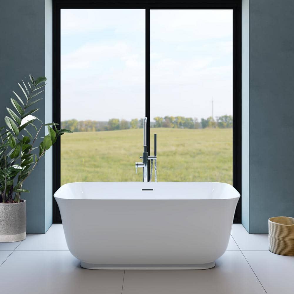 Mina 59.1'' White Acrylic Freestanding Soaking Bathtub