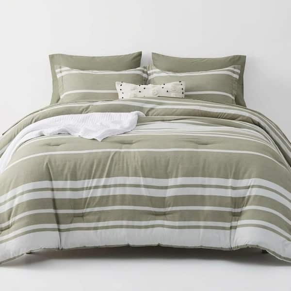Queen 7-Piece Olive Green Reversible Comforter Set - All Season