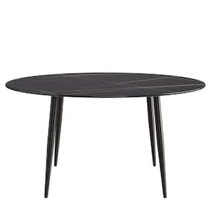 59.05 in. Modern Round Sintered Stone Dining Table with Black Carbon Steel Legs (Seat 8)