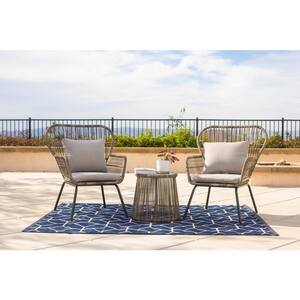3-Piece Wicker Outdoor Bistro Set with Gray Cushions