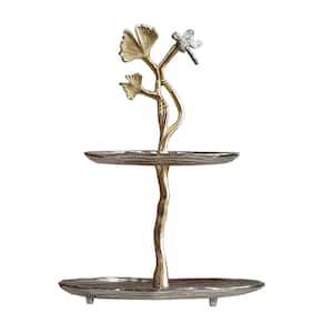 11 in. Gold and Silver Other Metal End Table with 2 Tier