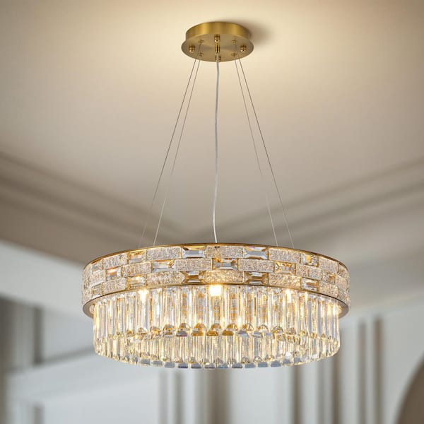 23 in. 8-Light Gold Luxury Crystal Chandelier, Modern Round Crystal Chandelier for Dining Room, Living Room, Entryway