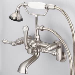 3-Handle Vintage Claw Foot Tub Faucet with Lever Handles and Hand Shower in Brushed Nickel