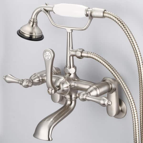 Water Creation 3-Handle Vintage Claw Foot Tub Faucet with Lever Handles and Hand Shower in Brushed Nickel