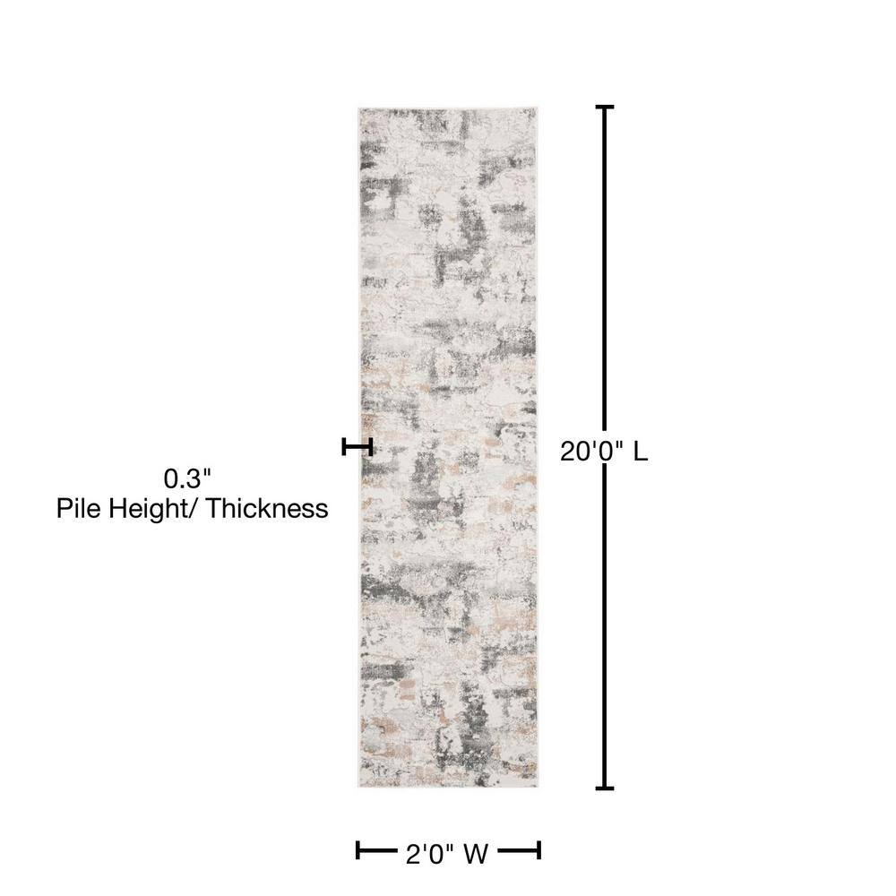 Gray and Beige Abstract Synthetic Runner Rug, 2' x 20'