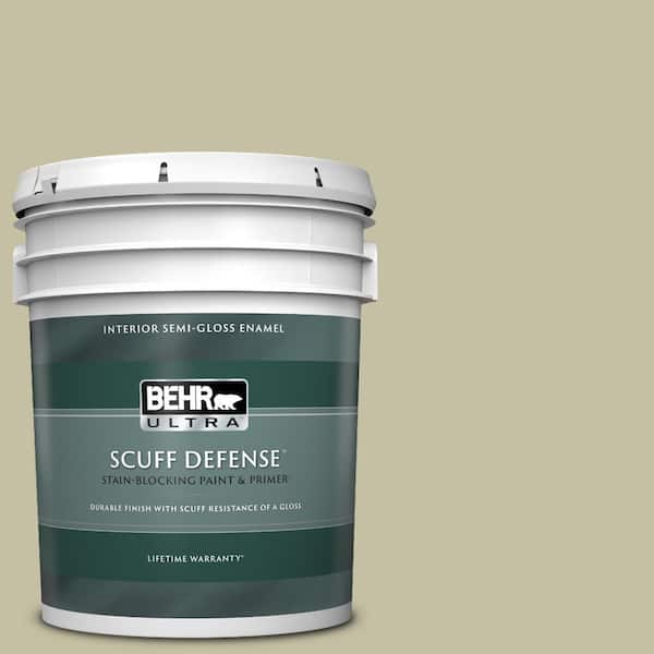 BEHR ULTRA 5 gal. #S350-3 Washed Olive Extra Durable Semi-Gloss Enamel Interior Paint & Primer