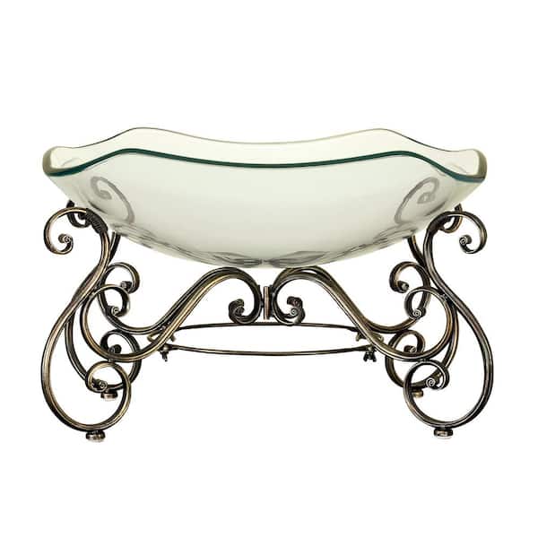 Litton Lane Clear Kitchen Decorative Serving Bowl with Gold Metal Scroll Base