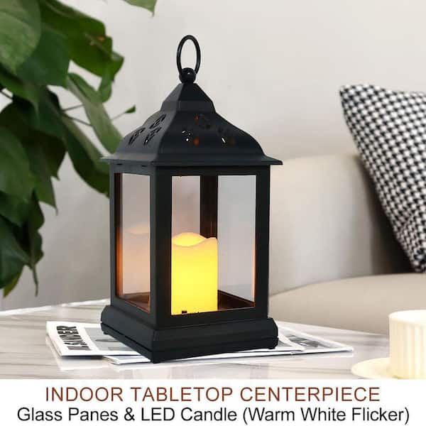 Angel Sar 9.5 in. Vintage Decorative Candle Lantern with LED