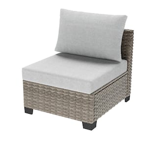 Espresso Brown Wicker Outdoor Patio Furniture Sectional Sofa Middle Chairs with Light Gray Cushions