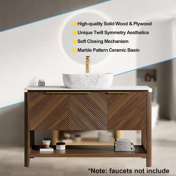 Yingze 48 in. Freestanding Single Sink Walnut Bath Vanity with