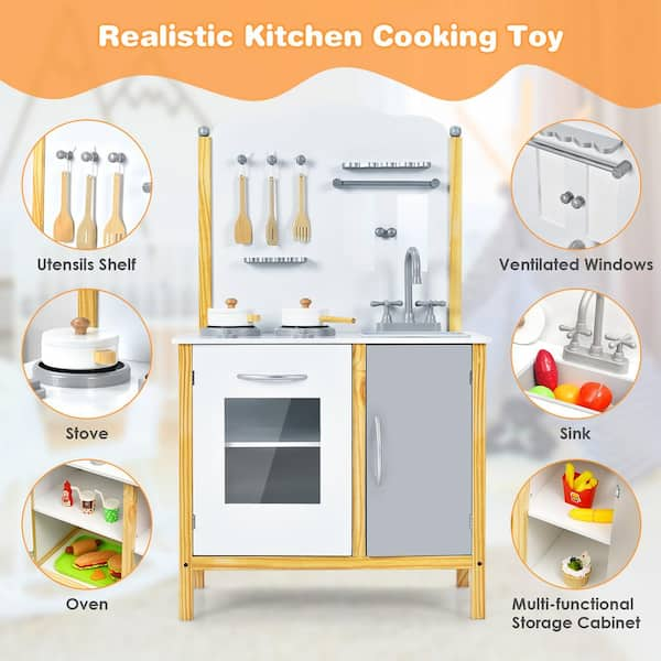 Kids Kitchen Playset Conor Kitchen Toy with Realistic Microwave and Oven  Stove - Costway