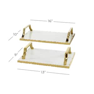 Gold Ceramic Decorative Tray with Gold Handles (Set of 2)