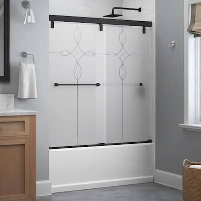 Everly 60 in. x 59-1/4 in. Mod Semi-Frameless Sliding Bathtub Door in Matte Black and 1/4 in. (6mm) Tranquility Glass