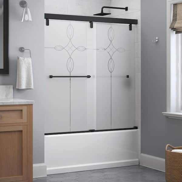 Delta Mod 60 in. x 59-1/4 in. Soft-Close Frameless Sliding Bathtub Door in Matte Black with 1/4 in. Tempered Tranquility Glass