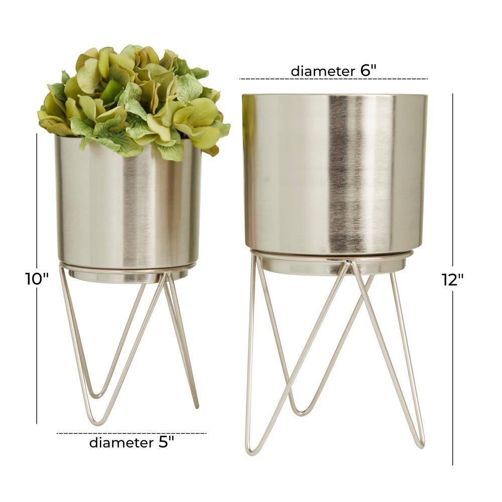 Modern Silver Iron Indoor Planter Set of 2 - Decorative Accent