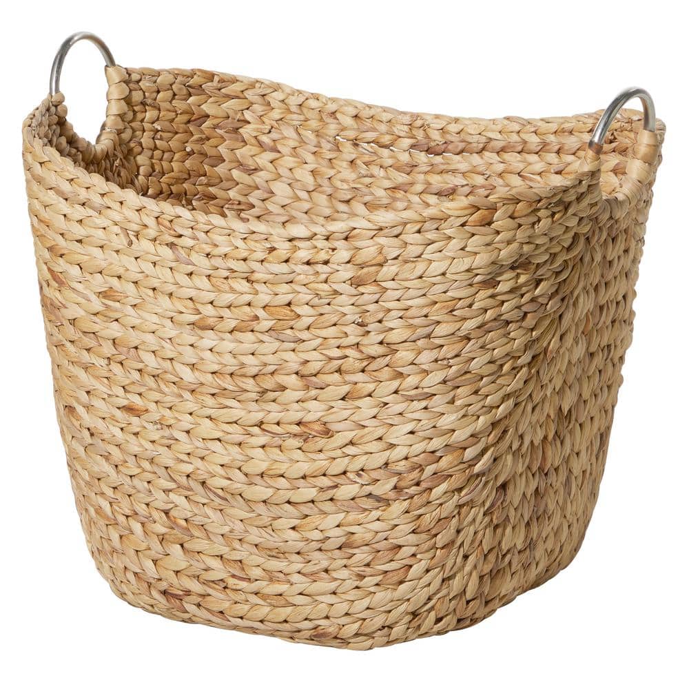 Large Round Seagrass Storage Basket with Metal Handles