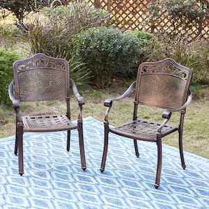 Golden Bronze Stackable Cast Aluminum Patio Outdoor Dining Chair (2-Pack)