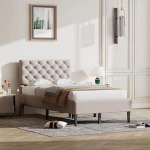 Pinheiro Beige Twin Size Upholstered Platform Bed