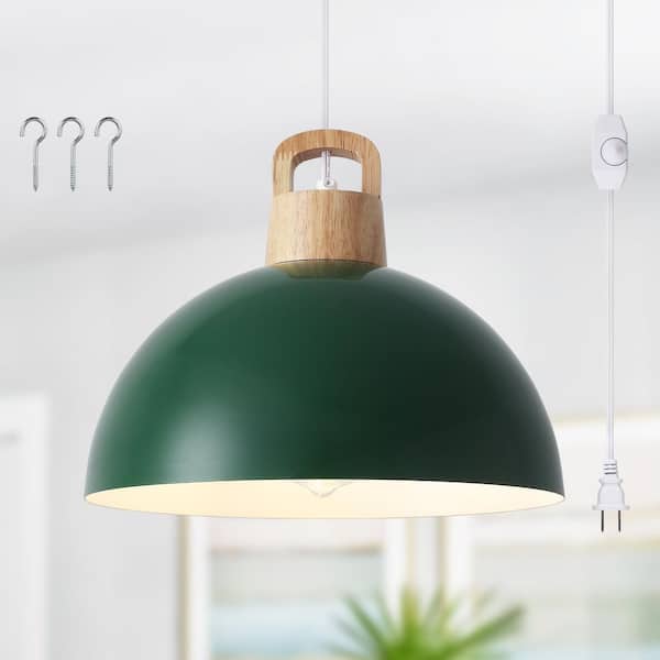 LWYTJO 1-Light Green Modern Pendant Light Fixture with Plug-In Switch for Dining Room, No Bulbs Included