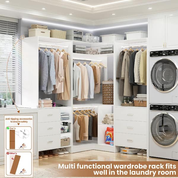 Aheaplus 92.6-in L-Shaped Walk-In Closet Systems with 6 Drawers