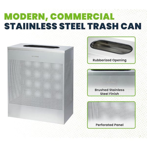 23 Gal. Perforated Steel Rectangular Stainless Steel Slim Commercial Trash Can with Open Top Lid