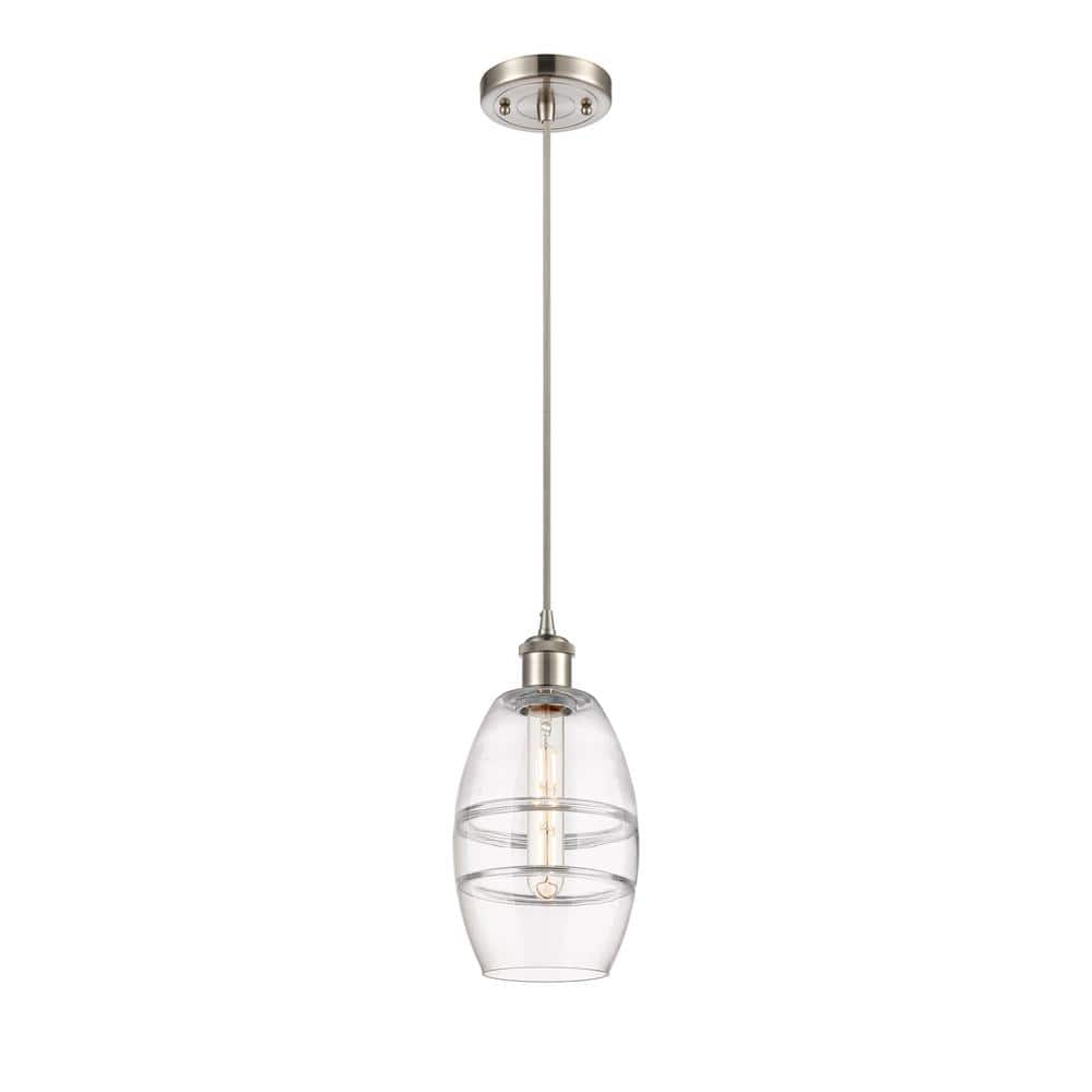 Vaz 100-Watt 1-Light Brushed Satin Nickel Standard Mini Pendant Light with Clear Glass Shade, No Bulbs Included price history on PriceWatchPro