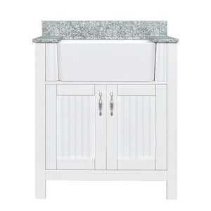 Davenport 31 in. W x 19 in. D Bath Vanity in Bright White with Granite Vanity Top in Viscont White with Farmhouse Sink