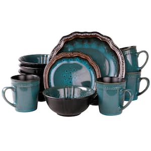 Mystic Waves 16-Piece Modern Blue Stoneware Dinnerware Set (Service for 4)