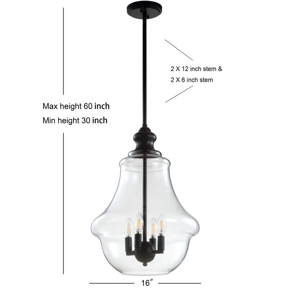 Adam 16" Black Glass and Bronze LED Pendant Light