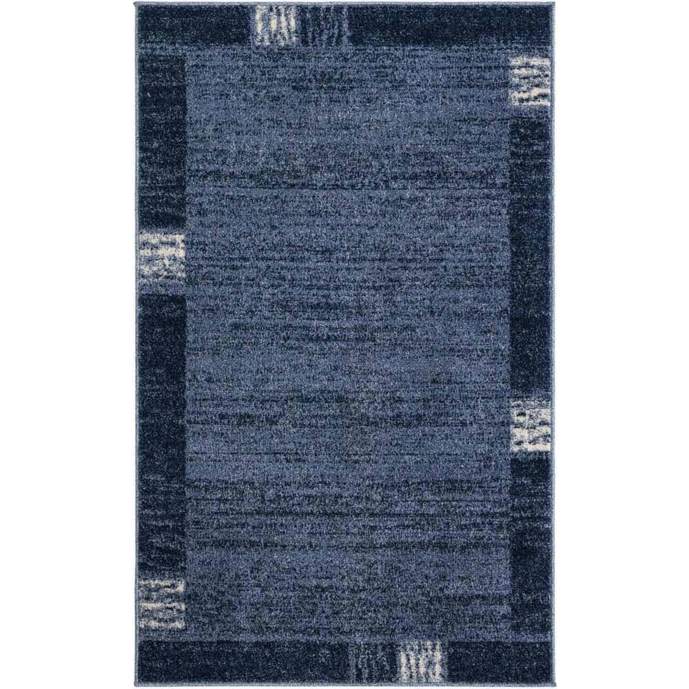 Navy Blue Tufted Rectangular Synthetic Easy Care Rug