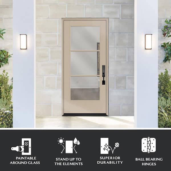Legacy 36 in. x 80 in. Icon-3 Lite Modern Clear Glass LHIS Sandstone Fiberglass Prehung Front Door