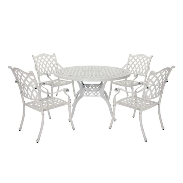 5-Piece White Cast Aluminum Patio Dining Set with 47 in. Round Table and 4 Dining Chair