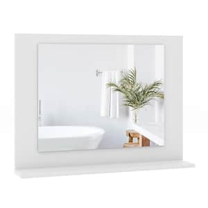 23.5 in. W x 17.5 in. H Rectangle Wood Frame Bathroom Mirror w/Shelf in White