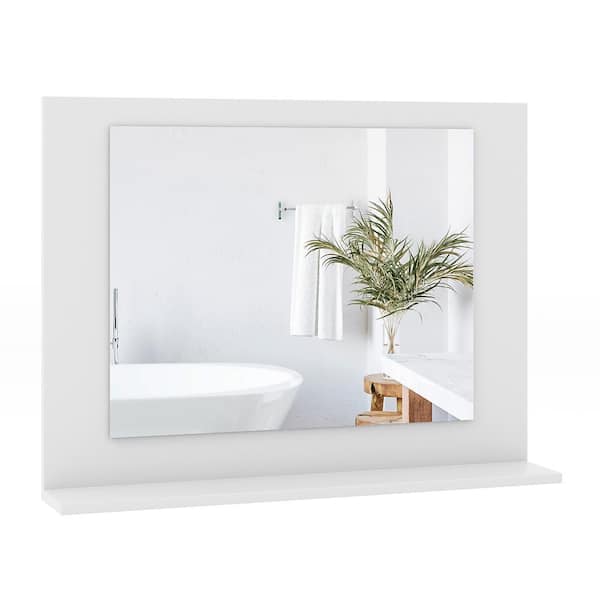 Gymax 23.5 in. W x 17.5 in. H Rectangle Wood Frame Bathroom Mirror w/Shelf in White