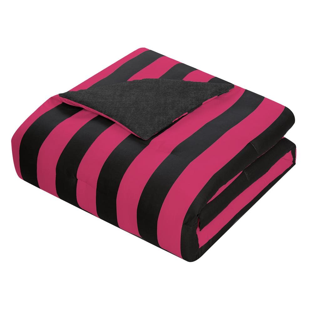 Full Black and Hot Pink Reversible Microfiber Bedding Set