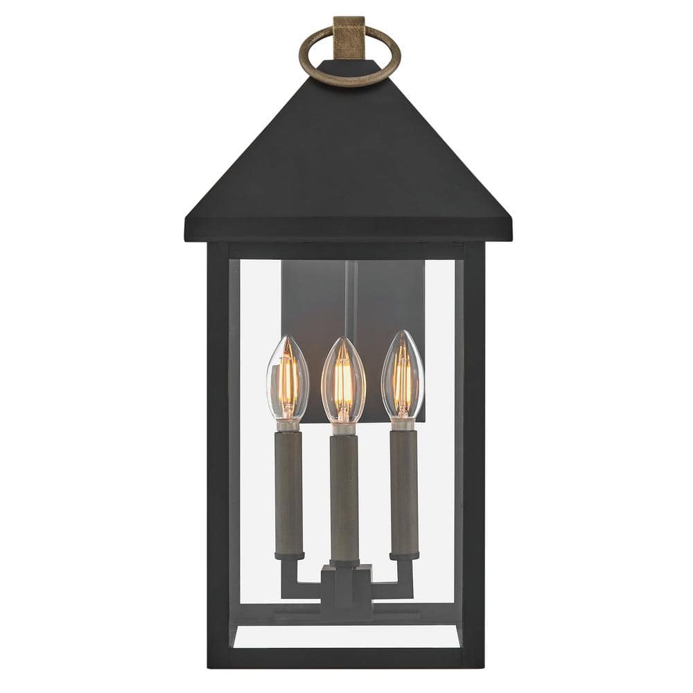 Elegant Black Lantern Outdoor Wall Light with Clear Glass Panels