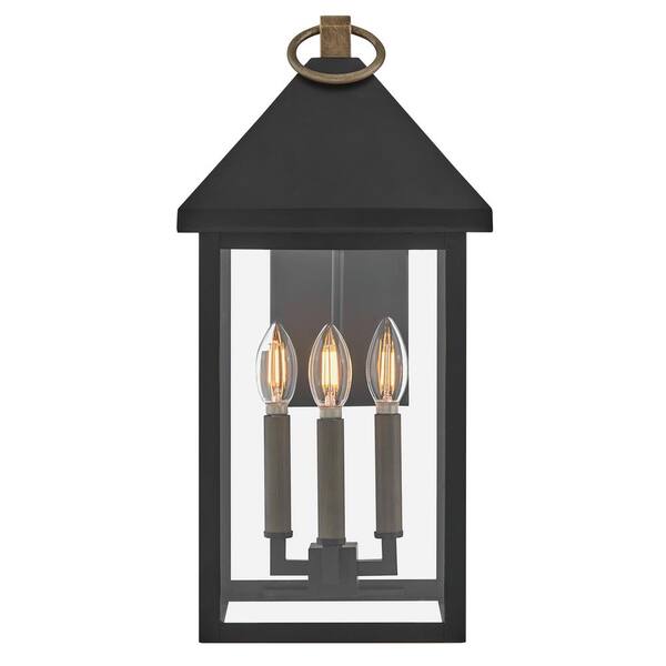 LARK - Rhett 3-Light Black Outdoor Hardwired Wall Lantern Sconce