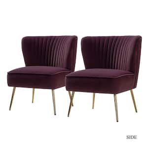 Monica Modern Purple Velvet Comfy Living Room Side Chair with Golden Metal Legs (Set of 2)